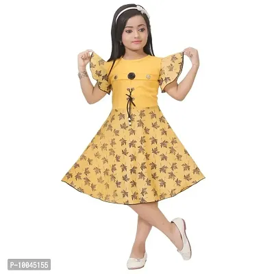 RJ Joshana Cotton Blend Girls Knee Length Frock Dress (Yellow, 5-6 Years)-thumb0