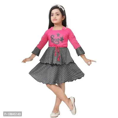 RJ Joshana Cotton Blend Knee Length Frock Dress for Girls (Pink, 5-6 Years)