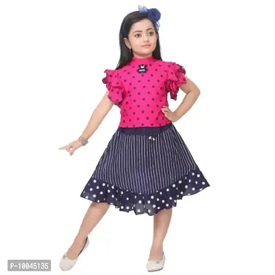 RJ JOSHNA'S Dresses Cotton Blend Printed Top and Skirt Dress for Girls (Pink, 5-6 Years)