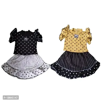 RJ JOSHNA Dresses Cotton Blend Printed Midi Frock Dress for Girls (Black and Skin, 2-3 Years)
