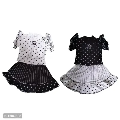 RJ JOSHNA Dresses Cotton Blend Printed Midi Frock Dress for Girls (Black and White, 5-6 Years)-thumb0