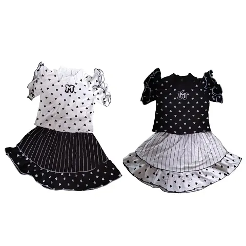 RJ JOSHNA Dresses Cotton Blend Printed Midi Frock Dress for Girls