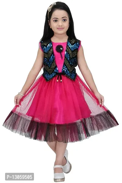 Pink Net Dress for Girls-thumb0