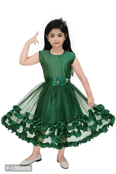 Green Net Dress for Girls-thumb0