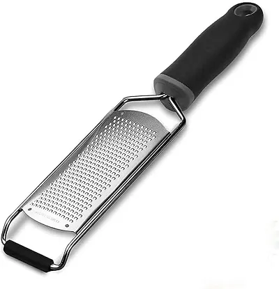 P-Plus International Lemon Zester & Cheese Grater, Lemon, Ginger, Garlic, Vegetables, Fruits - Razor-Sharp Stainless Steel Blade Protective Cover, Dishwasher Safe 12 Inch Flat (Black)