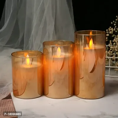 LTETTES Flameless LED Battery Powered Candles with Swiveling Wick Paraffin Wax Transparent Glass Pillar Cup Candle Set of 3 - 4 5 6 Height with Remote Controller for Home Decor Party Festival Wedding Decoration (Amber)-thumb2
