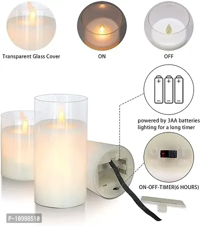 LTETTES Flameless LED Battery Powered Candles with Swiveling Wick Paraffin Wax Transparent Glass Pillar Cup Candle Set of 3 - 4 5 6 Height with Remote Controller for Home Decor Party Festival Wedding Decoration (Transparent)-thumb3