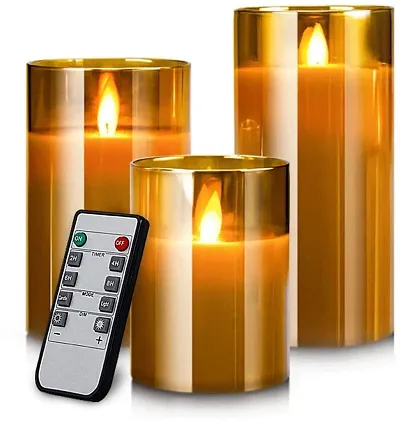 LED Flameless Candles Flickering with Faux Wick Battery Operated Real Wax Glass Pillar Cup Candle Candles with Remote Controller Home Decor Party Festival Wedding Decoration