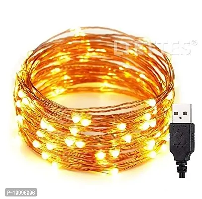 LTETTES 10 Meters 100 LED Copper String Lights IP65 Waterproof 5V USB Powered Warm White Decorative Copper Wire Fairy Lights for Outdoor Indoor Decoration with 2 Years Warranty*-thumb0