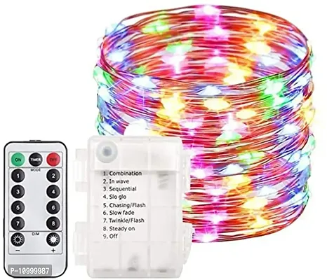 LTETTES 10 Meters 100 LED Multicolor - RGBY 4 Colors Flexible Copper Wire Fairy String Lights 3AA Battery Powered with Remote Controller and 8 Modes Functions and Timer, Waterproof IP65 for Outdoor Indoor Decoration-thumb0