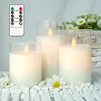 LTETTES Flameless LED Battery Powered Candles with Swiveling Wick Paraffin Wax Transparent Glass Pillar Cup Candle Set of 3 - 4 5 6 Height with Remote Controller for Home Decor Party Festival Wedding Decoration (Transparent)-thumb3