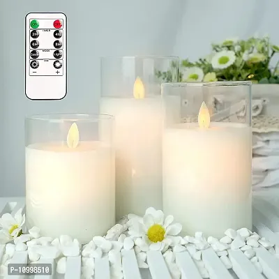 LTETTES Flameless LED Battery Powered Candles with Swiveling Wick Paraffin Wax Transparent Glass Pillar Cup Candle Set of 3 - 4 5 6 Height with Remote Controller for Home Decor Party Festival Wedding Decoration (Transparent)-thumb4