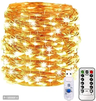 LTETTES 10 Meters 100 LED Copper Wire Warm White Lights Waterproof 5V USB Powered Decorative LED Fairy Lights with Remote and Mode Functions and Timer for Outdoor Indoor Any Occasional Decoration