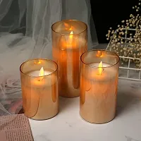 LTETTES Flameless LED Battery Powered Candles with Swiveling Wick Paraffin Wax Transparent Glass Pillar Cup Candle Set of 3 - 4 5 6 Height with Remote Controller for Home Decor Party Festival Wedding Decoration (Amber)-thumb3