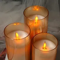 LTETTES Flameless LED Battery Powered Candles with Swiveling Wick Paraffin Wax Transparent Glass Pillar Cup Candle Set of 3 - 4 5 6 Height with Remote Controller for Home Decor Party Festival Wedding Decoration (Amber)-thumb2