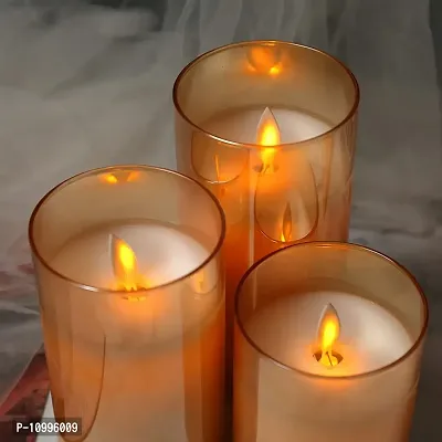 LTETTES Flameless LED Battery Powered Candles with Swiveling Wick Paraffin Wax Transparent Glass Pillar Cup Candle Set of 3 - 4 5 6 Height with Remote Controller for Home Decor Party Festival Wedding Decoration (Amber)-thumb3