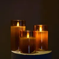 LTETTES Flameless LED Battery Powered Candles with Swiveling Wick Paraffin Wax Transparent Glass Pillar Cup Candle Set of 3 - 4 5 6 Height with Remote Controller for Home Decor Party Festival Wedding Decoration (Amber)-thumb4
