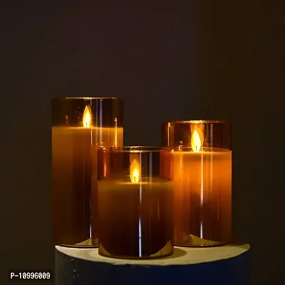 LTETTES Flameless LED Battery Powered Candles with Swiveling Wick Paraffin Wax Transparent Glass Pillar Cup Candle Set of 3 - 4 5 6 Height with Remote Controller for Home Decor Party Festival Wedding Decoration (Amber)-thumb5