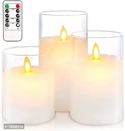LTETTES Flameless LED Battery Powered Candles with Swiveling Wick Paraffin Wax Transparent Glass Pillar Cup Candle Set of 3 - 4 5 6 Height with Remote Controller for Home Decor Party Festival Wedding Decoration (Transparent)