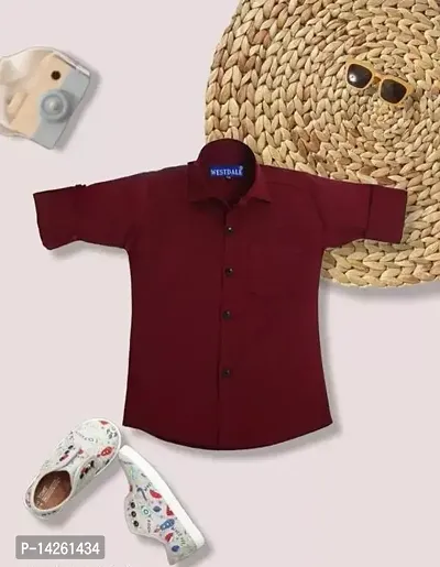 Stylish Maroon Cotton Solid Shirts For Boys