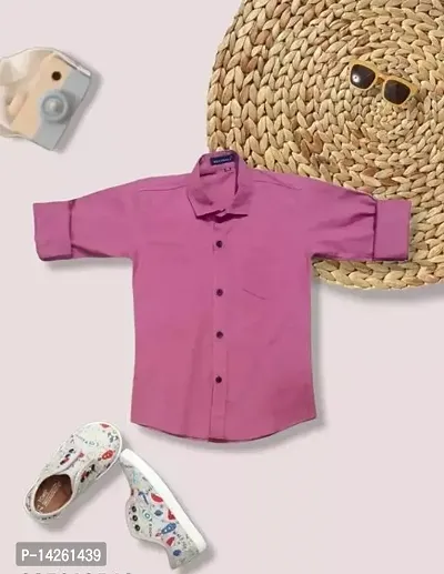 Stylish Pink Cotton Solid Shirts For Boys