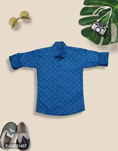 Stylish Blue Cotton Printed Shirts For Boys