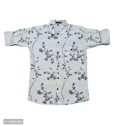 Stylish Off White Cotton Printed Shirts For Boys