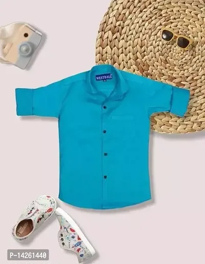 Stylish Blue Cotton Solid Shirts For Boys-thumb0
