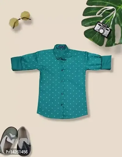 Stylish Green Cotton Printed Shirts For Boys