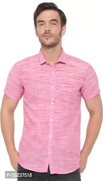 Reliable Pink Cotton Short Sleeves Casual Shirt For Men-thumb0