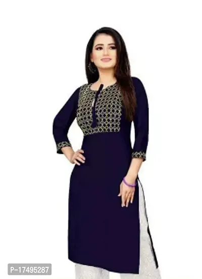 Elegant Navy Blue Embroidered Rayon Kurta For Women