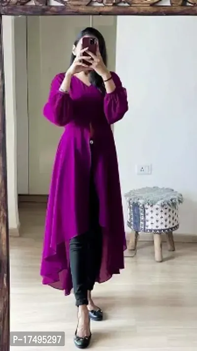 Elegant Purple Solid Rayon Kurta For Women-thumb0