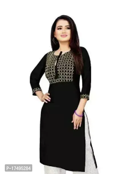 Elegant Black Embroidered Rayon Kurta For Women-thumb0