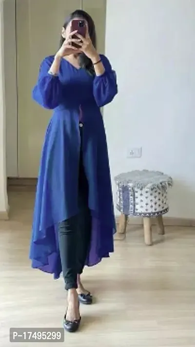 Elegant Blue Solid Rayon Kurta For Women-thumb0