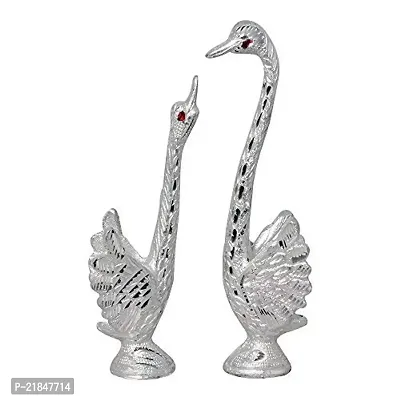CristaVista Metal Silver Swan Kissing Duck Pair Love Couple Decorative Gift Items for Home Decoration Showpiece|House Warming Ceremony