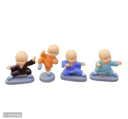 CristaVista Kungfu Monk Buddha Babies Statue for Car Dashboard Decor Home Decoration Cute Kung Fu Little Monks Set of 4 Monks Car (Kungfu Monk Set of 4)