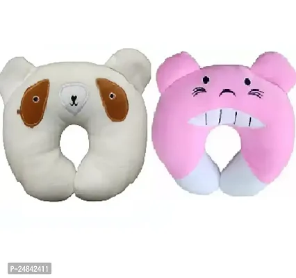 White  Pink New Born Baby Soft Neck Supporting Cushion for Head Shaping Baby (0-18 Month) Combo Pack of 2.-thumb0