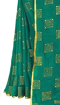 Rhey Women's Pure Chiffon Banarasi Weaving Printed Saree - Gold Zari Border with Jaquard Blouse Piece (Colour - Dark Green)-thumb2