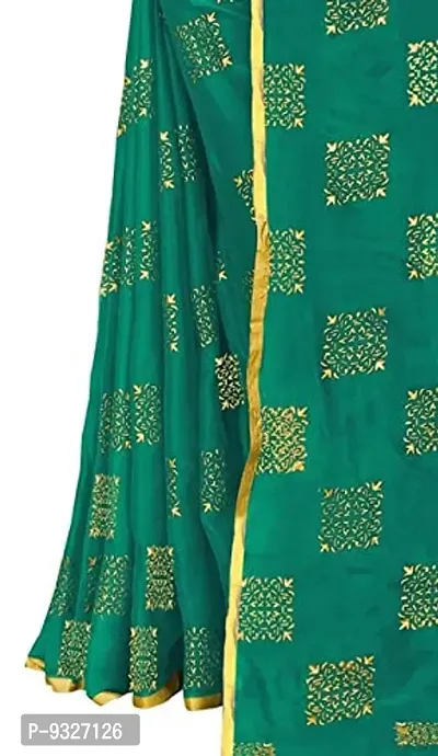 Rhey Women's Pure Chiffon Banarasi Weaving Printed Saree - Gold Zari Border with Jaquard Blouse Piece (Colour - Dark Green)-thumb3