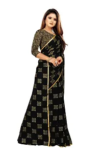 Rhey Women's Pure Chiffon Banarasi Weaving Printed Saree - Gold Zari Border with Jaquard Blouse Piece (Colour - Black)-thumb4