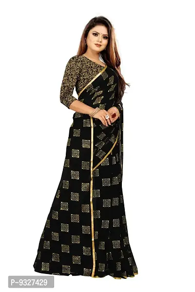 Rhey Women's Pure Chiffon Banarasi Weaving Printed Saree - Gold Zari Border with Jaquard Blouse Piece (Colour - Black)-thumb5