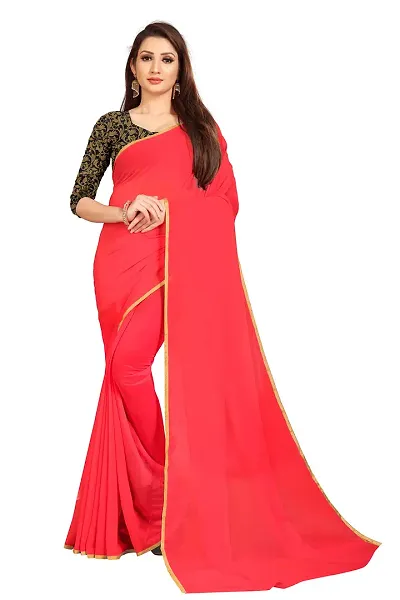 Women Plain Weave Georgette Satin Stripes Stone Embellished Saree with  Blouse Piece – Mirchi Fashion