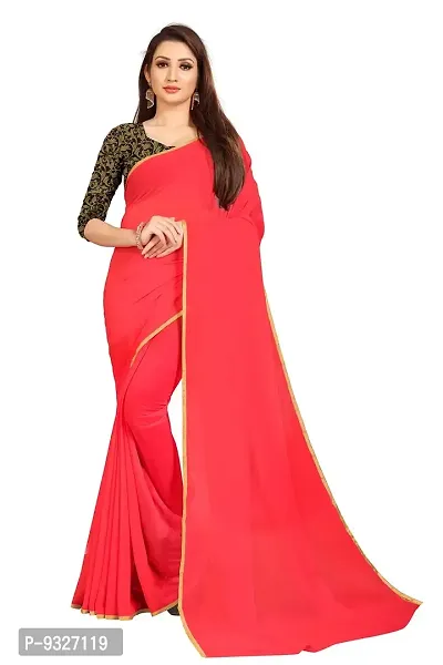 Rhey The Festive Plain Georgette Saree With Unsttiched Jaquard Blouse Piece (Red)