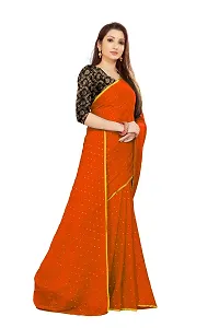 Rhey The Women's beautiful Chiffon Foil Printed Saree With unstitched blouse piece for women's and girl's (Orange)-thumb2