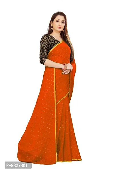 Rhey The Women's beautiful Chiffon Foil Printed Saree With unstitched blouse piece for women's and girl's (Orange)-thumb3