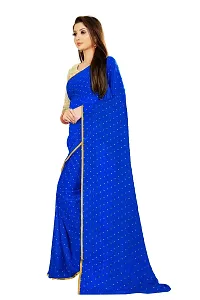 Rhey Women's Pure Chiffon Banarasi Weaving Printed Saree - Gold Zari Border with Jaquard Blouse Piece (Colour - Blue)-thumb1