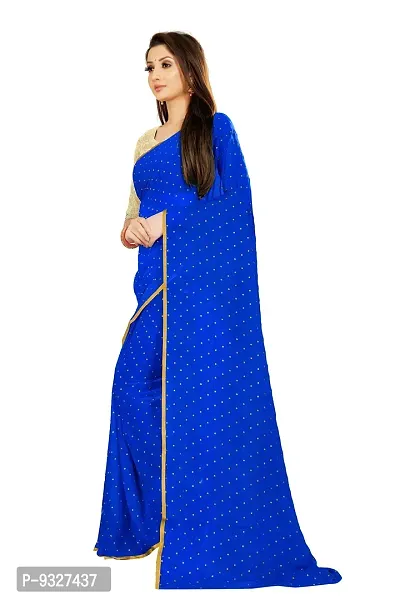 Rhey Women's Pure Chiffon Banarasi Weaving Printed Saree - Gold Zari Border with Jaquard Blouse Piece (Colour - Blue)-thumb2