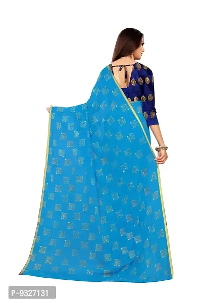 Rhey The Women Foil Printed Work Chiffon Saree With Unstitched Blouse Piece (Light Blue)-thumb2