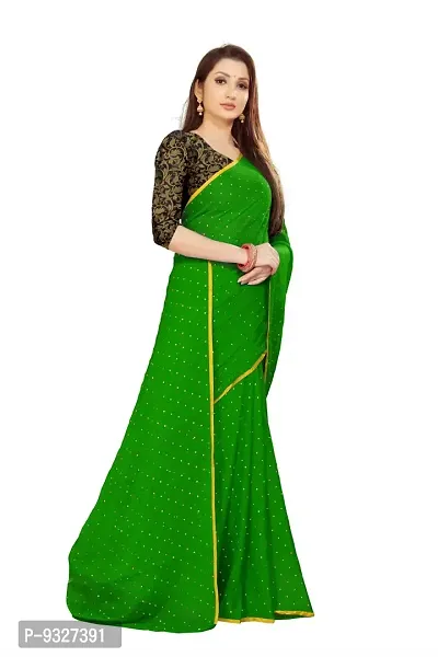 Rhey The Women's beautiful Chiffon Foil Printed Saree With unstitched blouse piece for women's and girl's (Green)-thumb3