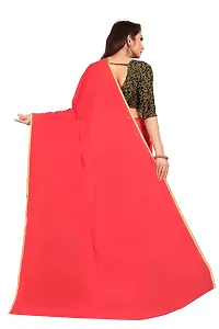 Rhey The Festive Plain Georgette Saree With Unsttiched Jaquard Blouse Piece (Red)-thumb3